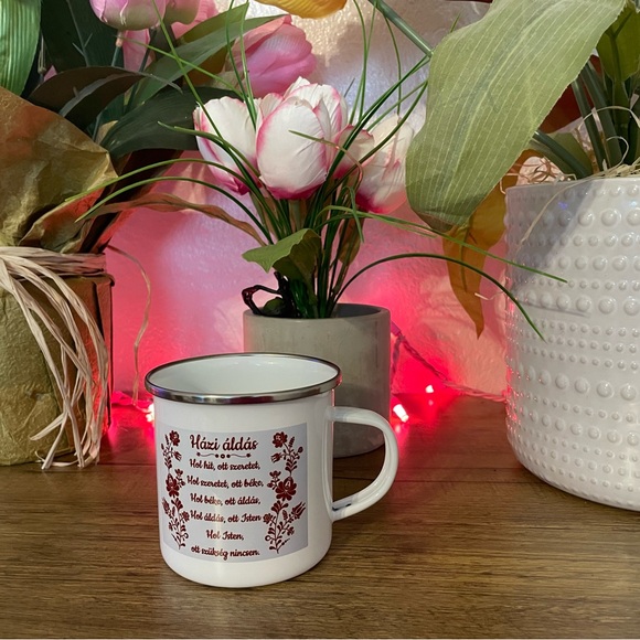 Floral White " Házi Áldás" Enamel Mug - Picture 4 of 4